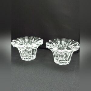 Foster Crystal Round Candle Holders 3" Faceted Set of 2